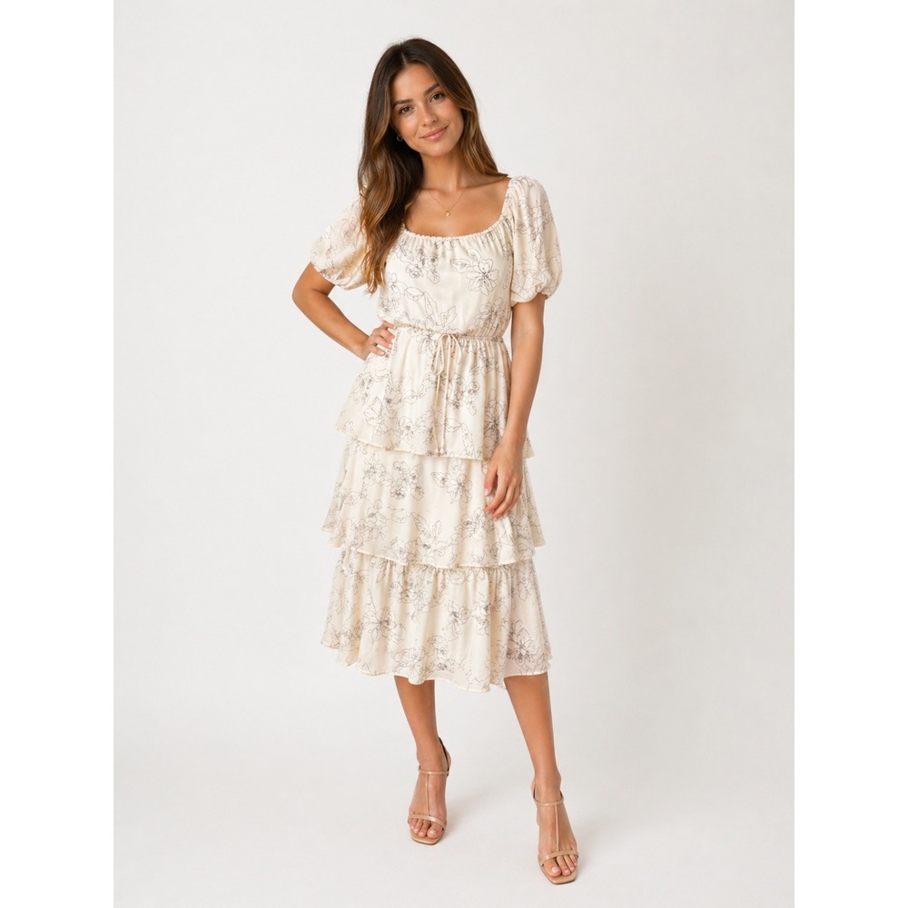 Sweet Rain Floral Ruffle Midi Dress Sz L Feminine Soft Girl Cottagecore Coquette